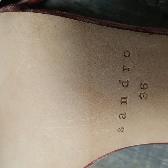 Sandro 36 or 6 Pink Velvet Tan bottom Buckle Ankle strap New without Tags Box - Picture 9 of 16